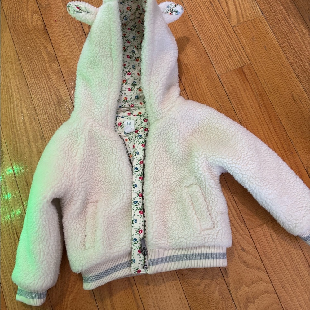 GAP Kids Cream Sherpa Jacket with Floral Lining